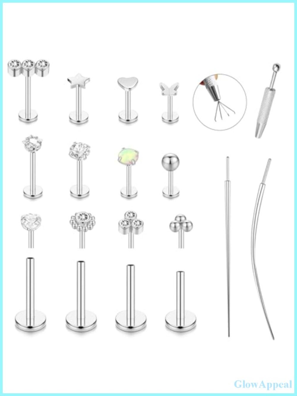15 Pcs Flat Back Push in Stud Earrings 316L Surgical Stainless Nose Rings Set